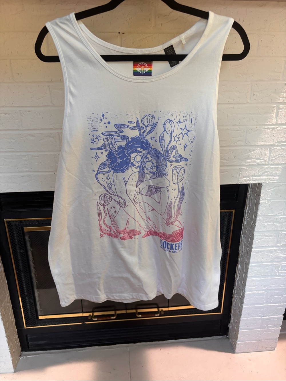 Dockers White Tank with Blue and Pink Floral Illustration